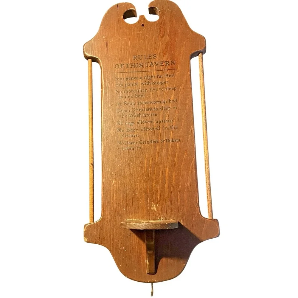 Wood Candle Sconce 'Rules of This Tavern' Wall Hanging w/ Hook - 18
